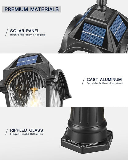 FEMILA Solar Lamp Posts Outdoor Lighting, 85.4" Aluminum Glass Outdoor Pole Lights, Dusk to Dawn Solar Street Light with Remote Control for Yard Garden Driveway, 4FYX95PL-SL BK