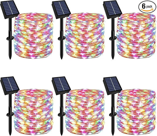 Solar String Lights Outdoor Waterproof 6 Pack Total 198ft 600LED 8 Modes Twinkle Lights Solar Fairy Lights for Patio, Garden Yard Party Tree Christmas Halloween Decoration, Multicolor