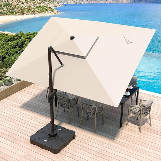 JZAC & QZYD 10 X 13 FT Cantilever Patio Umbrella Outdoor Rectangle Offset Large Double Top Heavy Duty Umbrellas with 360° Rotation for Pool Deck Backyard Garden, Beige
