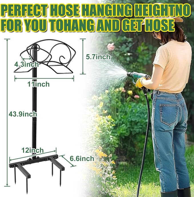 ULIOK Garden Hose Holder Freestanding, Water Hose Holders for Outside with Sturdy 4 Spikes, Hose Reel Holds 150-feet Hose, Hose Hanger Hose Storage for Yard, Lawn, Farm