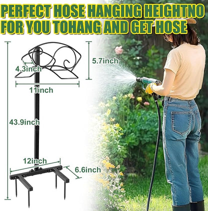 ULIOK Garden Hose Holder Freestanding, Water Hose Holders for Outside with Sturdy 4 Spikes, Hose Reel Holds 150-feet Hose, Hose Hanger Hose Storage for Yard, Lawn, Farm