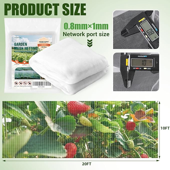 Garden Netting, Fine Mesh Insect Netting, 10x33FT, Plant Cover Raised Bed, Row Cover Makes Plants, Vegetables, Fruits, and Flowers Grow Better