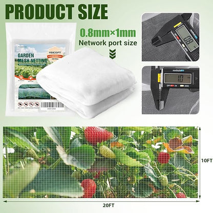 Garden Netting, Fine Mesh Insect Netting, 10x33FT, Plant Cover Raised Bed, Row Cover Makes Plants, Vegetables, Fruits, and Flowers Grow Better