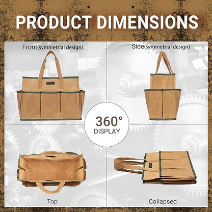 Heavy Duty 14 Inch Tool Bag Organizer with Durable Handle, Portable Canvas Toolbox, Multi-Pockets Canvas Bag Pottery Equipment Tote, Khaki
