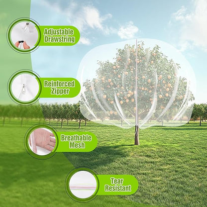 12.6 * 12FT Large Fruit Tree Netting, Tree Nets for Fruit Trees with Zipper and Drawstring, Insect Netting Barrier for Garden Blueberry Bushes Cherry Peach Apple Protection from Squirrels Birds Pests
