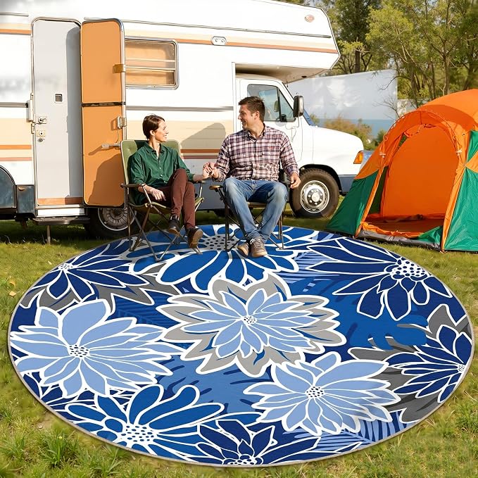 ZonLi Colorful Outdoor Rug 6x6Ft Waterproof Multicolored Indoor Area Rug Washable Outdoor Patio Rugs Tropical Floral Non Slip Outdoor Carpet for Living Room, Pool,Backyard,Deck,Camping