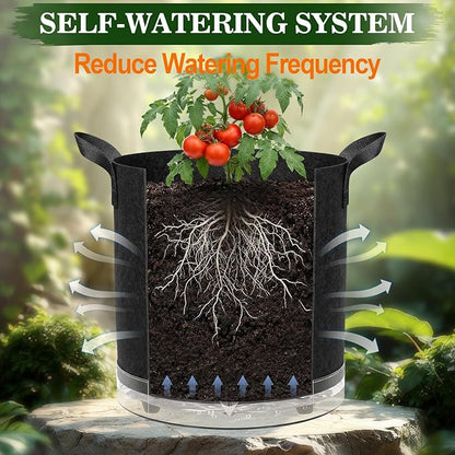 3 Pack 7 Gallon Self-Watering Grow Bags, Thick Nonwoven Fabric Pots with Support Rings and Reinforced Handles, Self-Watering Planters with Bottom Reservoir for Tomatoes Peppers Potatoes and Vegetables