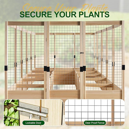 AMERLIFE Raised Garden Bed with Deer Proof Fence, 7.5Wx9Dx6H Outdoor Wooden Raised Garden Bed Planter with 19" Depth Planter Box