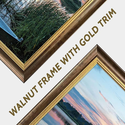 Lake Scene Canvas Wall Art: Large Framed Landscape Print Picture Relaxing Gorgeous Sunset Forest Artwork Calming Boat Reed Painting Contemporary Country Scenery Photo for Living Room Office