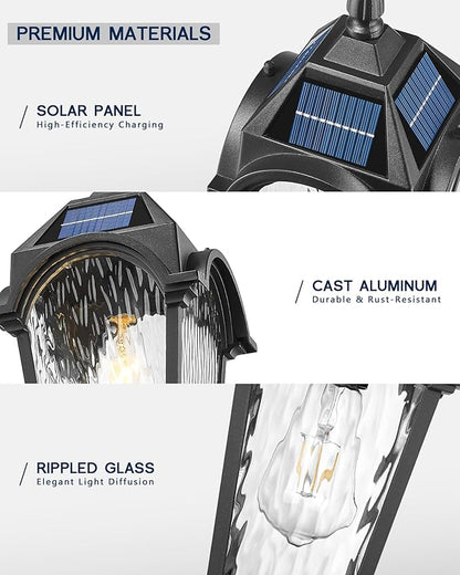 FEMILA Solar Post Lights Outdoor, 17.3" Dusk to Dawn Outdoor Post Lights Aluminum Glass Solar Post Light for Garden Patio Driveway, 4FYX90P-SL BK