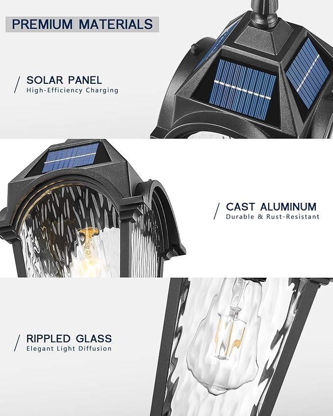 FEMILA Solar Post Lights Outdoor 2 Pack, Dusk to Dawn Lamp Posts Outdoor Lighting, Aluminum Glass Light Posts for Outside Driveway Garden, 4FYX90P-2PK -SL BK