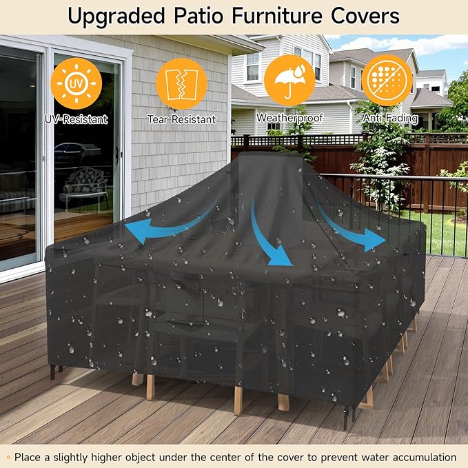 ONBRILL Patio Furniture Set Covers, 90 ×64 ×28 inch Outdoor Furniture Set Covers Waterproof, 600D Heavy Duty Oxford Patio Table Cover with Windproof Buckles for Patio Table and Chair Set, Black