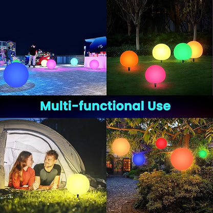 LOFTEK Solar Ball Lights with Ground Pile, RGB Colors Changing Floating Pool Ball Lights, IP65 Waterproof USB Rechargeable Solar Light for Outdoor Garden Pool Deco, 8-inch