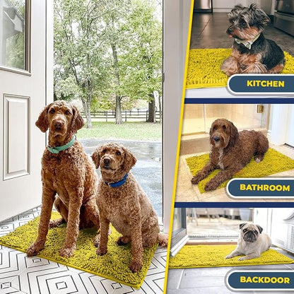 Muddy Mat® | Super Water Absorbent Door Mat Indoor, Microfiber Quick Dry Chenille Entryway Rug,Slip Resistant Front Door Mat,Indoor Mats for Entryway,Machine Washable Pet Rug, Lemon Yellow 24" x 40"