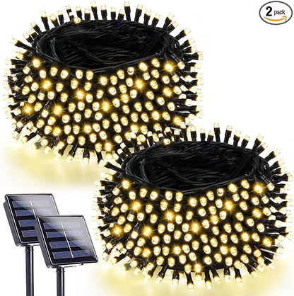 2 Pack 90FT Solar Christmas Lights, Super Bright 160 LED Solar Lights String with 8 Lighting Modes, Outdoor Waterproof Green Wire Solar Twinkle Light for Xmas Garden Decorations (Warm White)