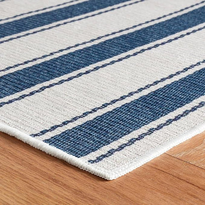 Dash & Albert Awning Stripe Blue Machine Washable Rug, 7.5 X 9.5 Feet, Blue Stripe Pattern
