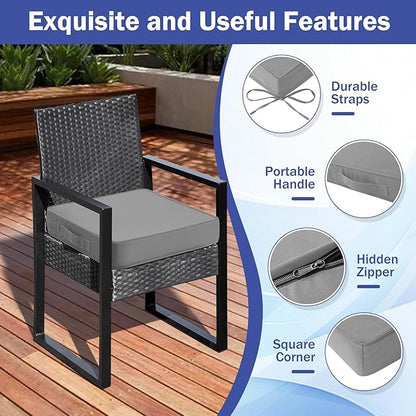 IASEAHK Patio Chair Cushions, 19" x 19" x 3" Outdoor Chair Cushions Set of 4, Waterproof Outdoor Cushions for Patio Furniture, Outdoors Seat Cushions Set of 4 with Handle and Ties, Light Grey