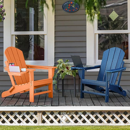 Adirondack Chair Set of 2, HDPE Folding Adirondack Chair with Multifunctional Cup Holder, Weather Resistant Fire Pit Chair for porches, patios, patios, poolsides, Decks.