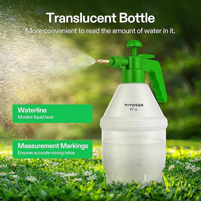 VIVOSUN 27oz Pump Sprayer, Handheld Garden Water Sprayer Bottle with Adjustable Brass Nozzle, for Spraying Plants, Flowers, Weeds and Cleaning, Green