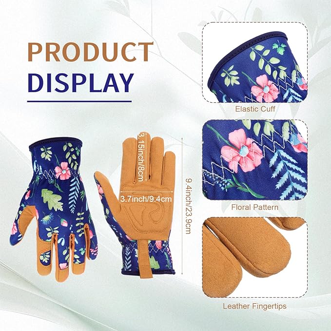 2 Pcs Heavy Duty Gardening Tools, Leather Gloves with Multi-Pocket Tote Bag, Thorn Resistant Non Slip Fashion Durable Set, Breathable Comfortable Ergonomic Gardening Gifts for Women