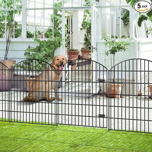 Metal Garden Gate and Fences Outdoor ECG1191, 1 Gate + 4 Fence Panels,43.2in Tall and Total Length 14.75ft, Heavy Duty Fencing for The Yard Privacy Temporary Animal Barrier for Dog, Black
