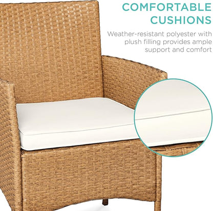 Best Choice Products 3-Piece Outdoor Wicker Conversation Bistro Set, Space Saving Patio Furniture for Garden w/Side Table - Natural/Ivory