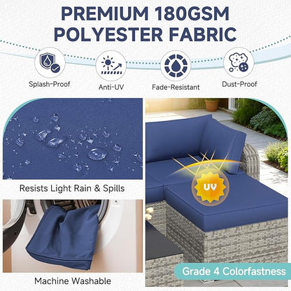 HOMREST Outdoor Sectional Cushions Set of 9, Waterproof Patio Furniture Cushions for 4-Seat Rattan Wicker Sofa, Deep Seat Couch Cushions with Non-Slip Bottom & Machine Washable Covers, Navy Blue