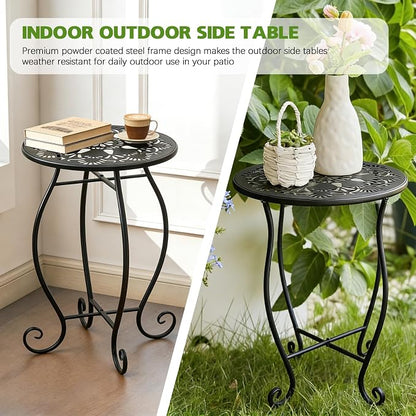 Arbuxzuy 3 Packs 17" Tall Round Metal Outdoor Side Tables for Patio, Decorative Black Flower Pot Stand, Rustproof Potted Holder, 120 lbs Load Capacity