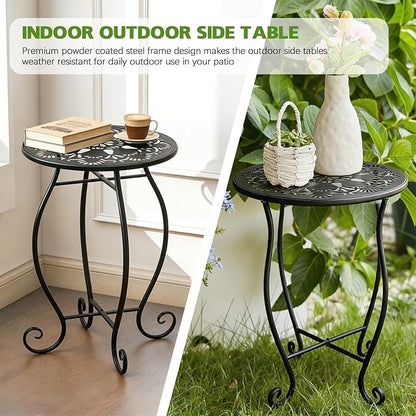 Arbuxzuy 17" Tall Round Metal Outdoor Side Tables for Patio, Decorative Black Flower Pot Stand, Rustproof Potted Holder, 120 lbs Load Capacity