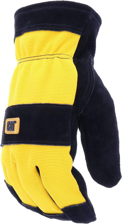 Cat Men's Split Leather Thermal Lined Winter Work Gloves, Cold weather Protection, Abrasion Resistant, Knuckle Backing, Yellow/Black, Large (CAT01222L)