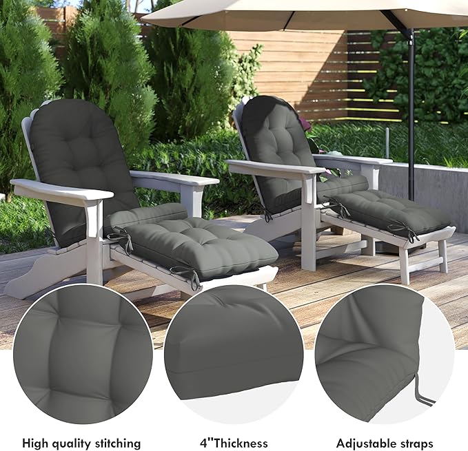 Adirondack Chair Cushion with Ottoman, Folding Adjustable Adirondack Seat Cushions, Waterproof Adirondack Patio Chair Pads for Garden, Deck, or Poolside, Small-Dark Grey-2