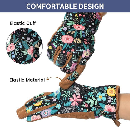 Pleneal Gardening Gloves for Women - Leather Garden Gloves Thorn Proof, Outdoor Protective Working Gloves
