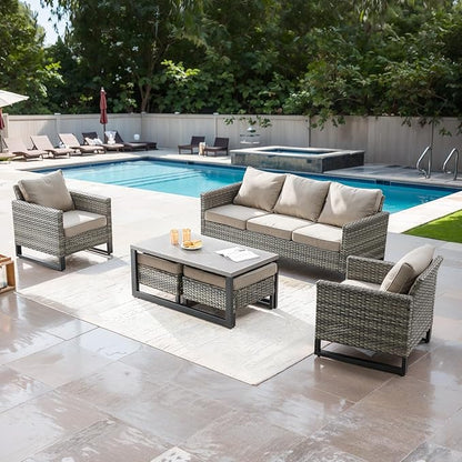 Rilyson Wicker Outdoor Couch Patio Sofa - 3 Seater Rattan Outdoor Patio Couch with Waterproof Wicker,Comfortable Cushions and Sturdy Metal Frame for Outside Porch Deck Backyard(Mixed Grey/Grey)