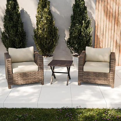 COOS BAY Lanai Chic 3 Piece Outdoor Bistro Set, Small Patio Conversation Set, Outdoor Patio Furniture, 2 Patio Chairs and Side Table, Brown/Beige