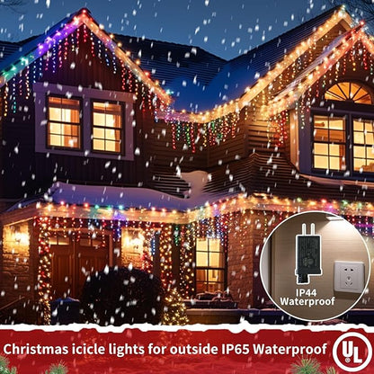 Icicle Christmas Lights Waterproof - Multi Color 65Ft 506 LED Icicle Lights for Outside Decorations with Remote, Plug-in Icicle String Lights Color Changing for Outdoor Indoor Holiday Wedding Decor