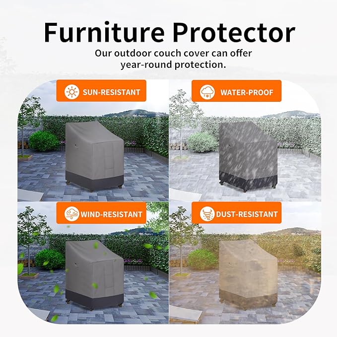 Easy-Going Heavy Duty Outdoor Stackable Chair Cover, Waterproof Patio Chair Cover, Windproof Outdoor Furniture Cover with Air Vent (2 Pack-28Wx36Dx47H inch, Gray/Dark Gray)