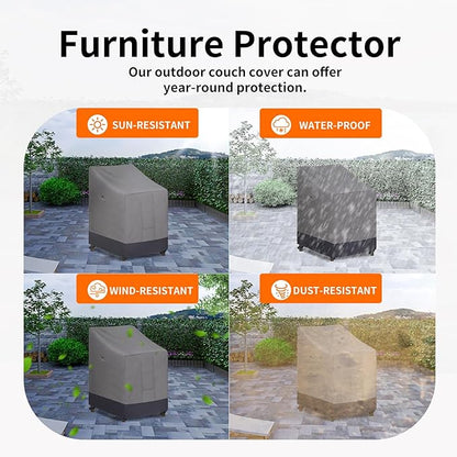 Easy-Going Heavy Duty Outdoor Stackable Chair Cover, Waterproof Patio Chair Cover, Windproof Outdoor Furniture Cover with Air Vent (2 Pack-28Wx36Dx47H inch, Gray/Dark Gray)