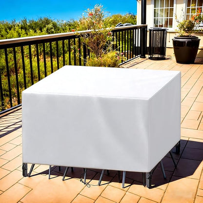 Patio Furniture Cover Rectangle 60"(L) x 48"(W) x 34"(H), Custom Heavy Duty 420D Waterproof Outdoor Cover with Drawstring & Buckles for Table Chair Garden, Silver