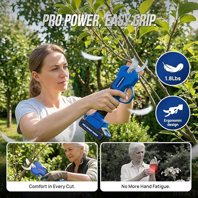 Wild Badger Power 20V Cordless Electric Pruning Shears, Brushless Motor Battery Powered Electric Pruner with Battery & Charger Included, One-Hand Garden Tool for Tree Branches and Yard Trimming
