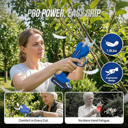 Wild Badger Power 20V Cordless Electric Pruning Shears, Brushless Motor Battery Powered Electric Pruner with Battery & Charger Included, One-Hand Garden Tool for Tree Branches and Yard Trimming