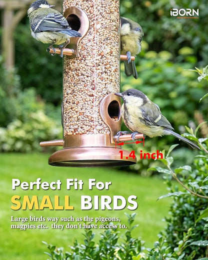iBorn Metal Bird Feeders Brushed Copper Wild Bird Feeder for Outdoors Hanging All Metal Brushed Copper Finishing 15 Inch 6 Port(Seed is not Included)