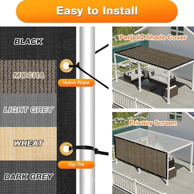 Artpuch Outdoor Pergola Shade Cover 5x11 FT Sun Shade Cloth with Grommets Mocha 90% UV Protection Canopy Patio Privacy Screen (Customized Available)