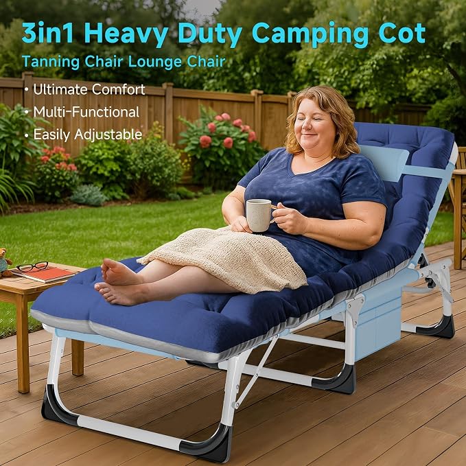 ABORON 3-in-1 Tanning Chair, 5-Position with Face and Arm Holes | 5-position reclining chair includes a removable mat, pillow, face hole and arm slots; folds flat for beach or patio use.