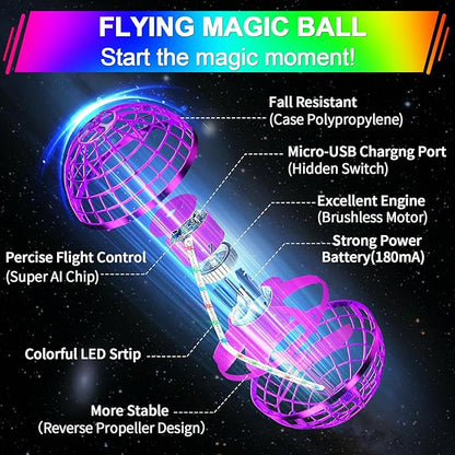 Vantexi Flying Orb Ball Toy,2026 Upgraded Parachute LED,Magic Hand Controlled Mini Gravity Ball,Cosmic Globe Boomerang,Cool Christmas Birthday Gift for 6 7 8 9 10+ Year Old Girls-Bright Purple