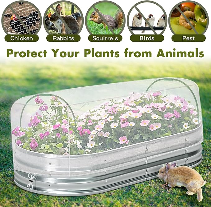 Woanger 2 Pack Garden Netting for Raised Beds Rectangular Pest Barrier with Hoops for Garden Protection Plant Mesh Netting with Drawstring Plants Vegetables Fruits Flowers(for 4x2x1 ft)