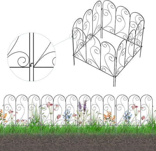 Zhongma Decorative Metal Garden Fence,Pack of 4pcs, Total 26" H x 100" L