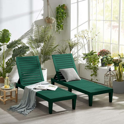 Nestl Sun Tanning Chair - Forest Green Chaise Lounge Chair Outdoor, Lightweight Pool Lounge Chairs, Adjustable 5-Position Reclining Lawn Chair, Waterproof Beach Outdoor Lounge Chairs