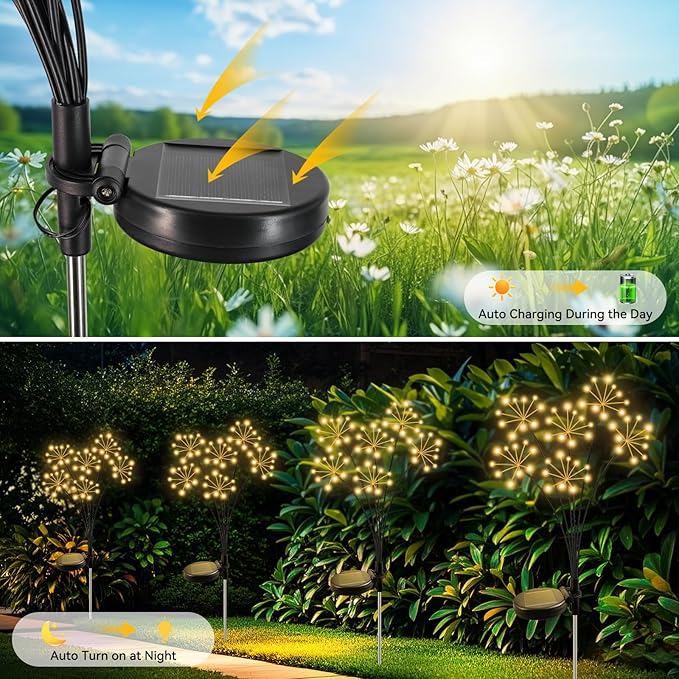 Slyuexu Solar Garden Lights 2 Pack Waterproof Swaying Starburst Light Solar Outdoor Lights for Yard Patio Walkway Pathway Party Wedding Decoration, Unique Gifts for Women, Warm White