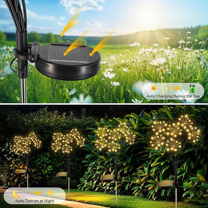 Slyuexu Solar Garden Lights 2 Pack Waterproof Swaying Starburst Light Solar Outdoor Lights for Yard Patio Walkway Pathway Party Wedding Decoration, Unique Gifts for Women, Warm White