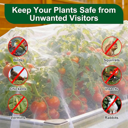 2 Pack Garden Netting for 4x2x1ft Raised Beds, Ultra-Fine Mesh Plant Covers with Drawstring, Bird, Pest & Small Animal Barrier for Vegetables, Fruits & Flowers